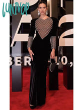 Lunivop Autumn Fashion Women Sexy Long Sleeve Mesh Diamonds Black Maxi Bodycon Bandage Dress